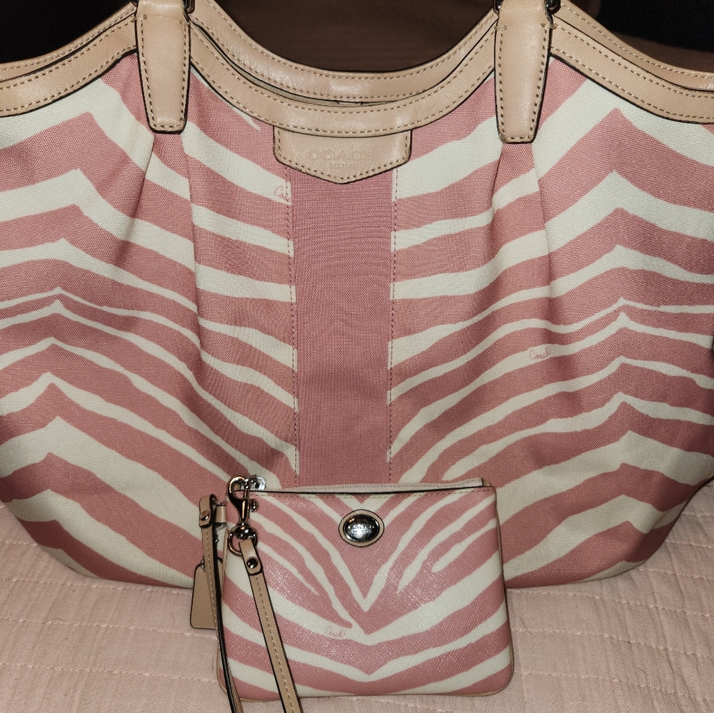 Coach Devin pink zebra print with matching wristlet